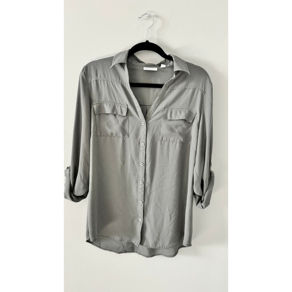New York & Company Blouse – Solid Gray Button-Down (Size L)